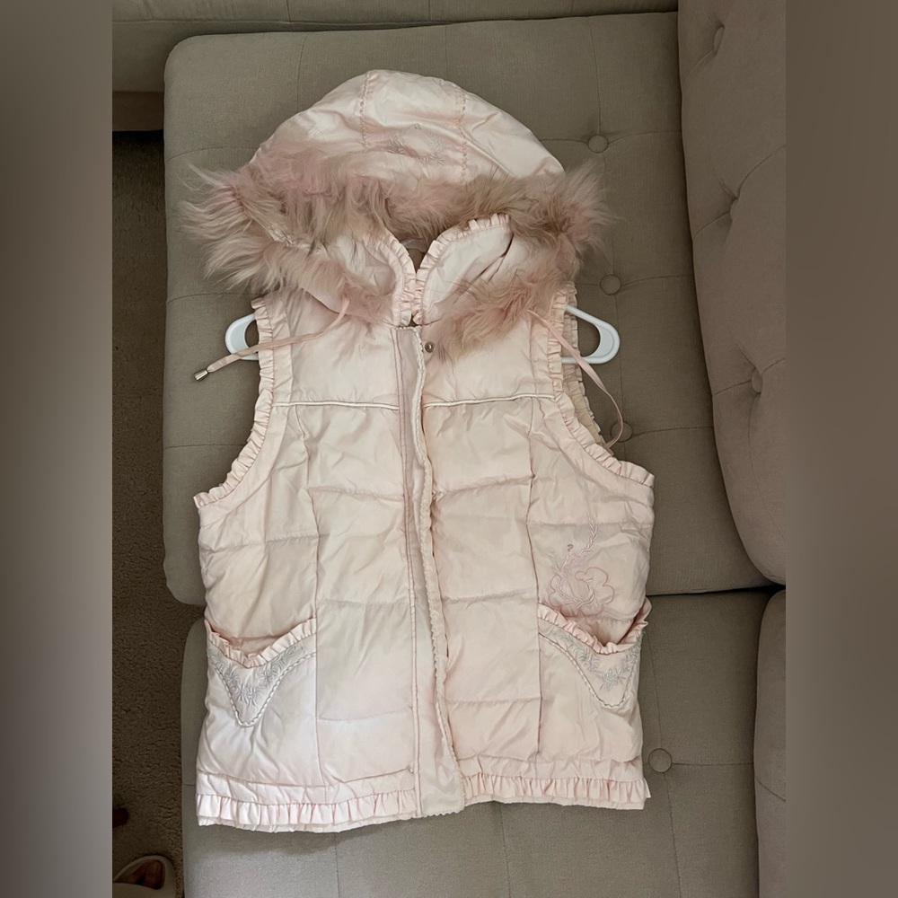 Lolita style zip up hooded puffer down vest | Sakura pink | size Small